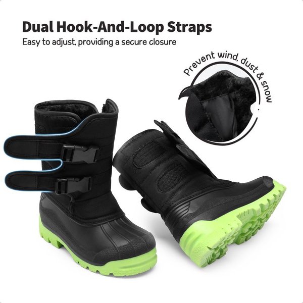 Boys' Hook-And-Loop Non-Slip Snow Boots - BLACK-NEON GREEN - 3